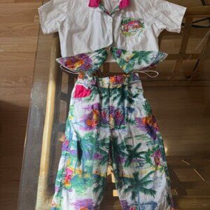 Vintage Bernadette's Biscotti Tropical 2 Piece Shirt and Pants Set